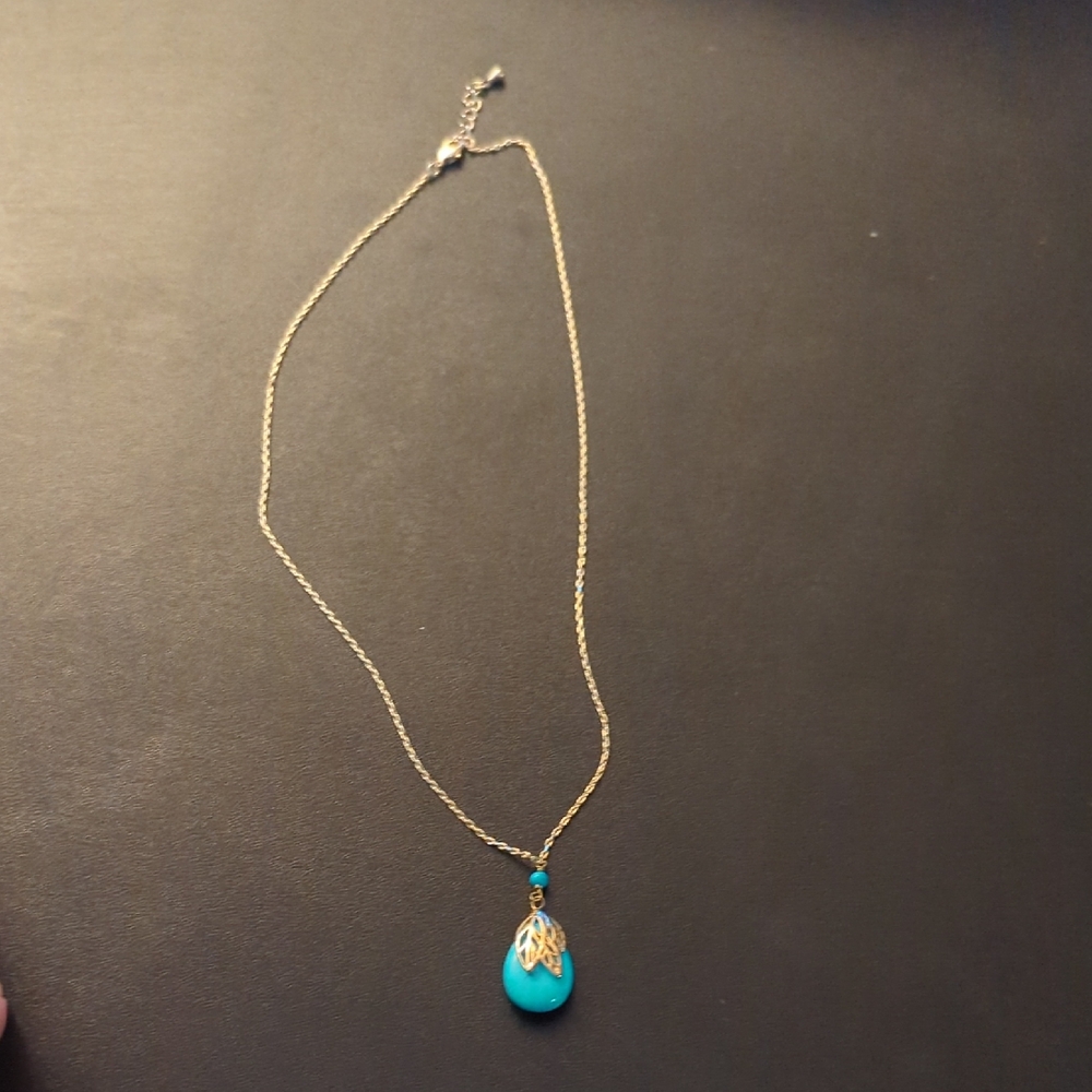 Goldtone and Persian Turquoise Pendant Necklace